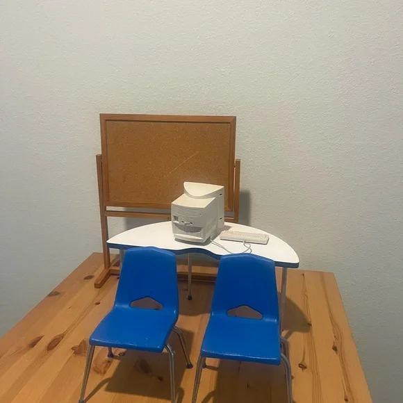 Authentic American Girl Blue Chairs,Activity table, Mac computer chalkboard 1999 - Picture 11 of 15